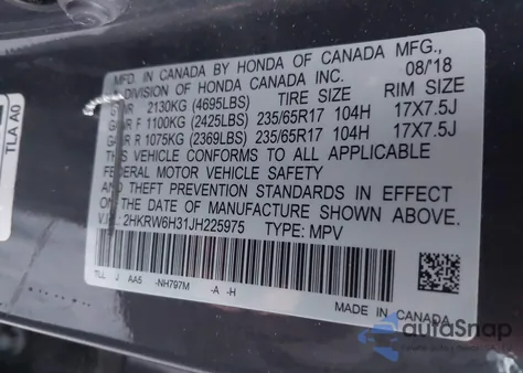 2018 Honda Cr-V Lx z USA, uszkodzony, nr VIN 2HKRW6H31JH225975